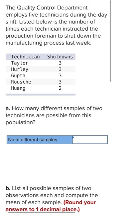 Solved The Quality Control Department employs five | Chegg.com