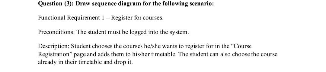 Solved Question (3): Draw Sequence Diagram For The Following | Chegg.com