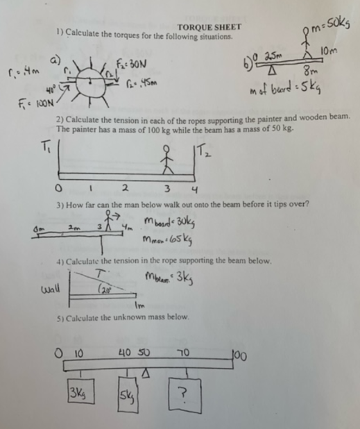 Solved TORQUE SHEETCalculate the torques for the following | Chegg.com