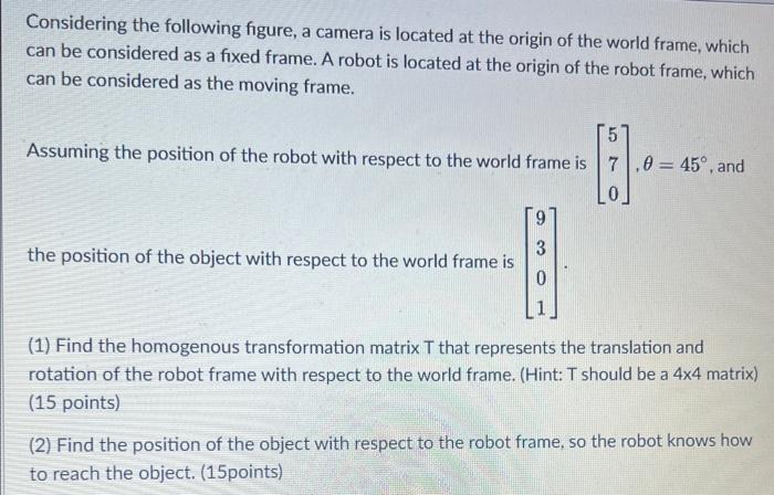 Solved Considering the following figure, a camera is located | Chegg.com