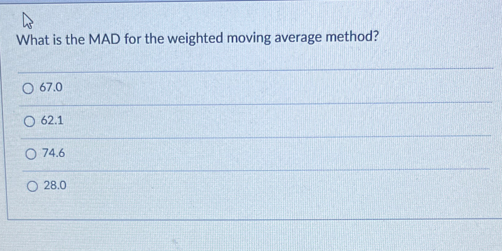 Solved What is the MAD for the weighted moving average | Chegg.com