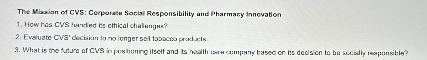 Solved The Mission of CVS: Corporate Social Responsibility | Chegg.com