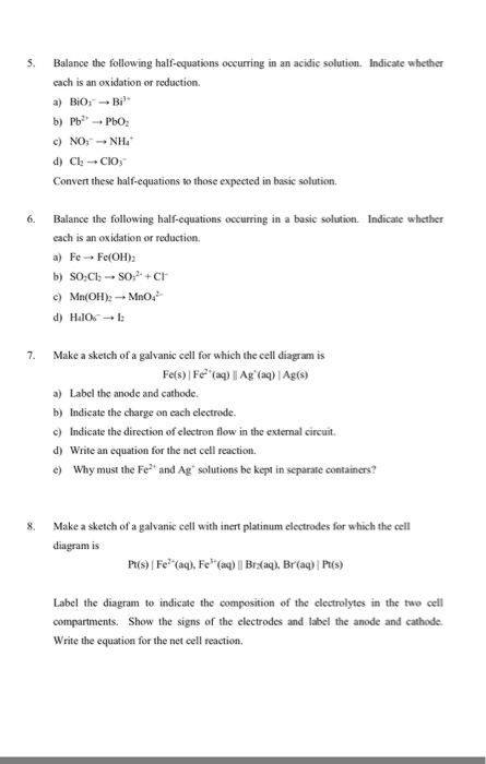 Solved 5. Balance the following half-equations occurring in | Chegg.com