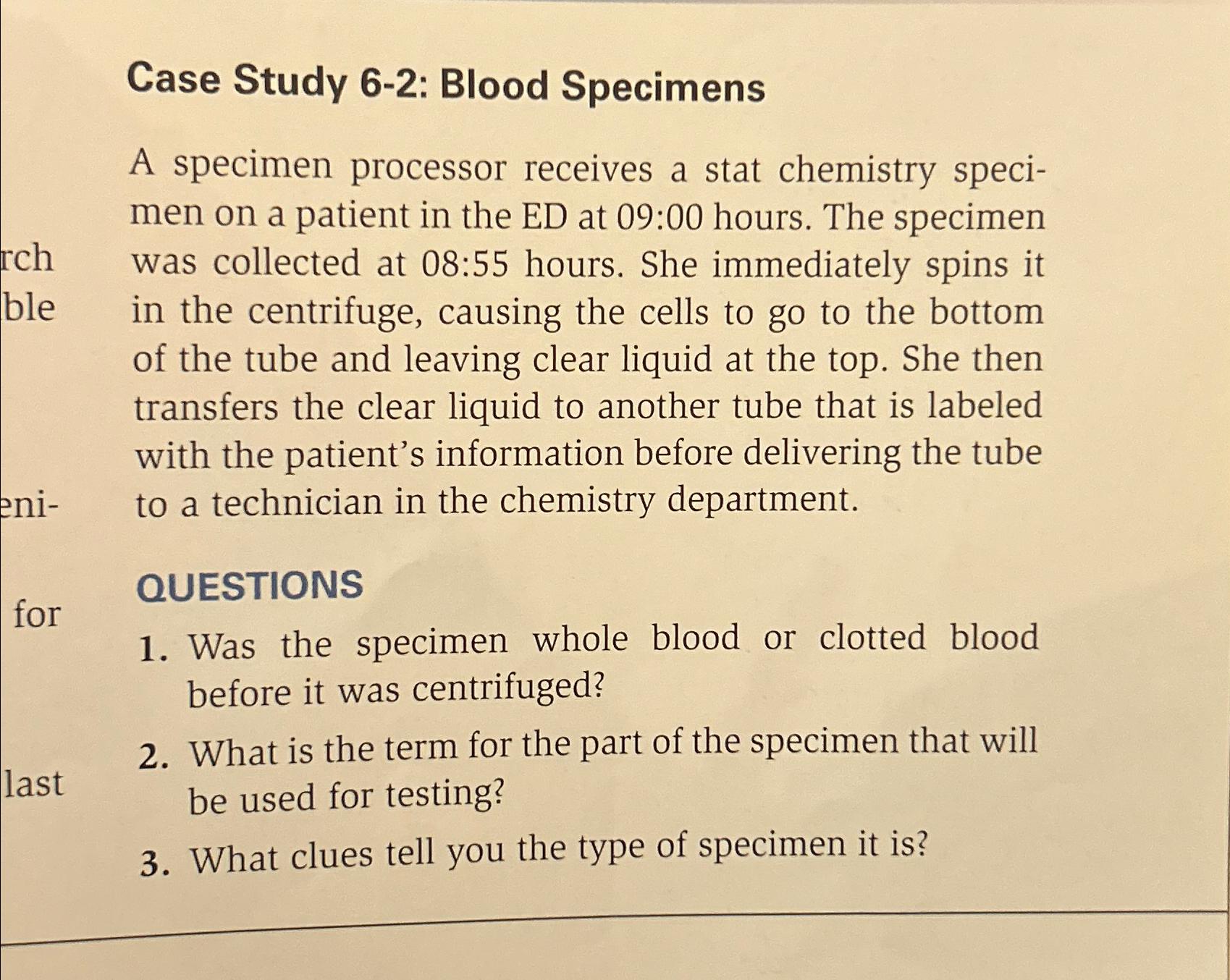 Solved Case Study 62 Blood SpecimensA specimen processor