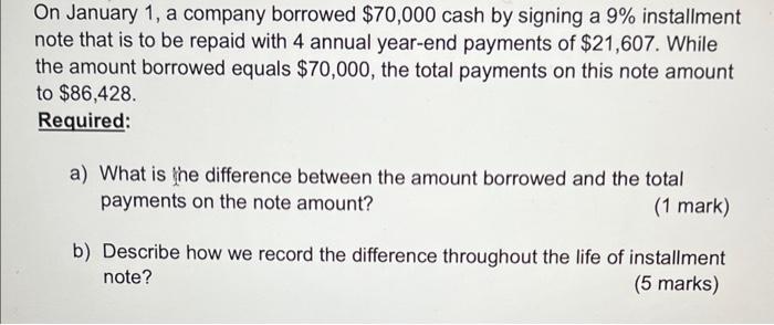 Solved On January 1 , A Company Borrowed $70,000 Cash By | Chegg.com