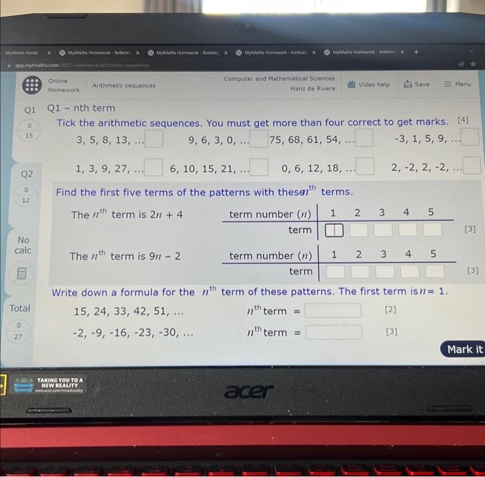 Solved 21 - nth term Tick the arithmetic sequences. You must | Chegg.com