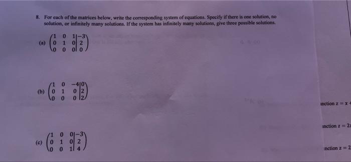 Solved 8. For each of the matrices below, write the | Chegg.com