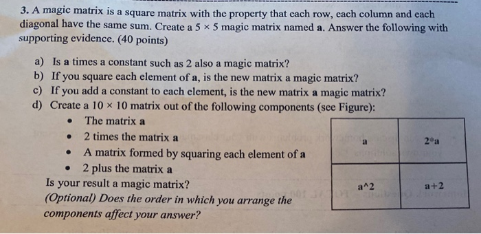 Solved 3. A magic matrix is a square matrix with the | Chegg.com