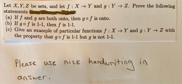 Solved Let X Y Z Be Sets And Let F X Y And G Y Z 5585