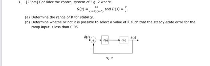 Solved 10 3. (25pts] Consider the control system of Fig. 2 | Chegg.com