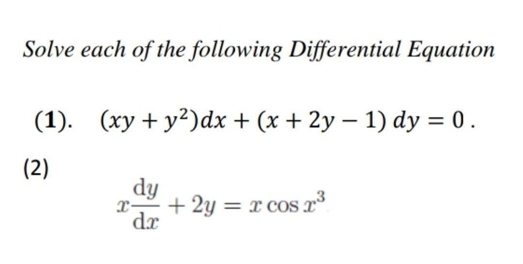 Solved Solve each of the following Differential Equation | Chegg.com