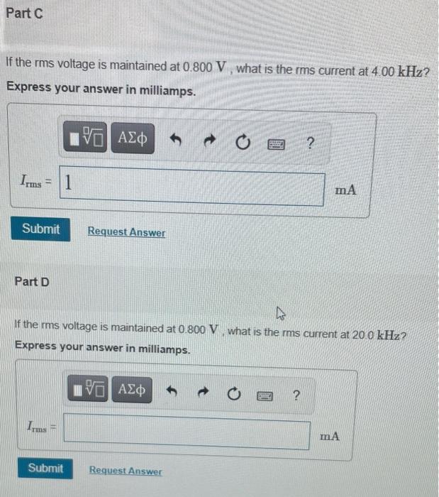 Solved Part A What is the reactance of the capacitor at 2.00 | Chegg.com