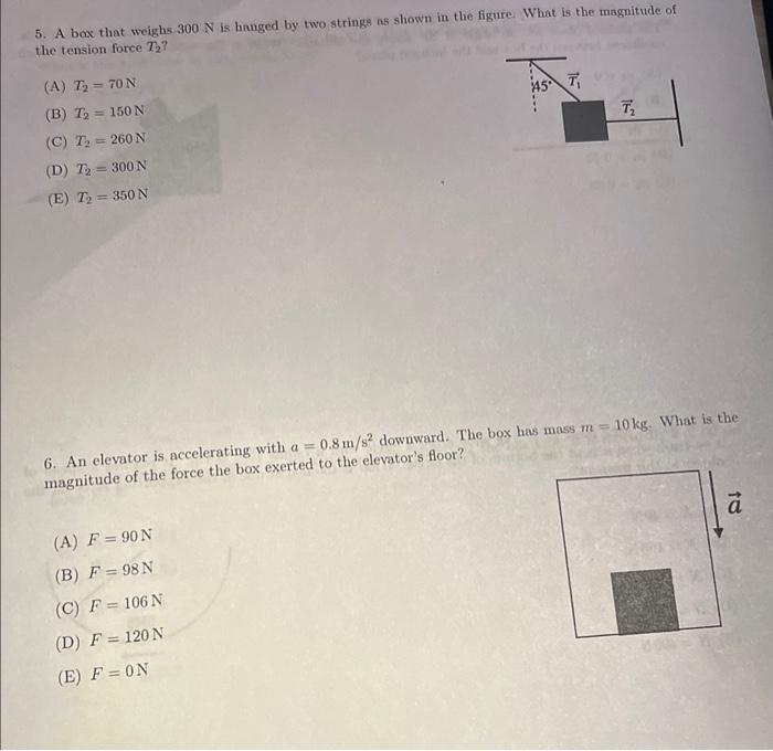 Solved 5. A box that weighs 300 N is hanged by two strings | Chegg.com