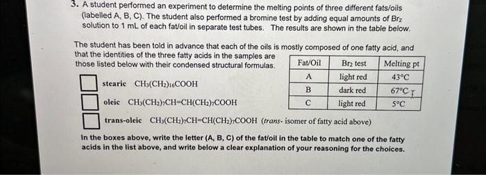Solved 3. A student performed an experiment to determine the | Chegg.com