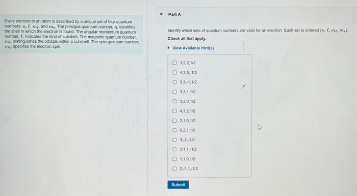 Every election in an atom is described by a unique | Chegg.com