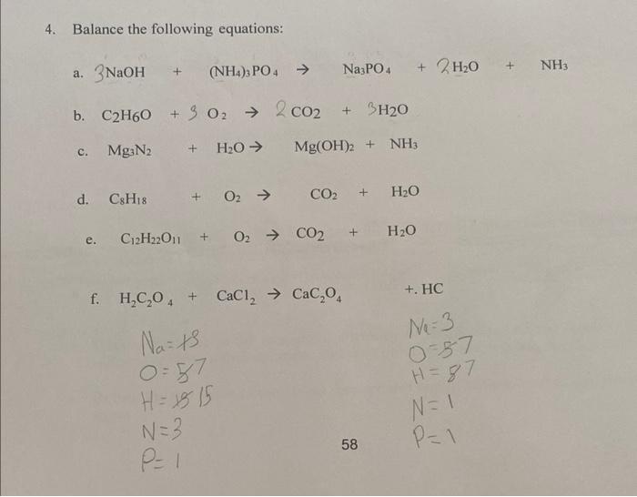 Solved 4. Balance the following equations: a. | Chegg.com