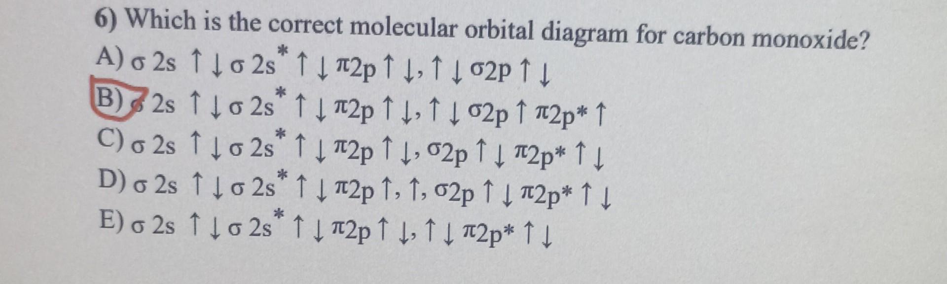 Solved 6) Which is the correct molecular orbital diagram for | Chegg.com
