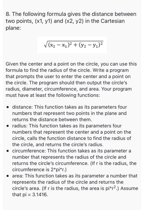 Solved 8. The following formula gives the distance between | Chegg.com