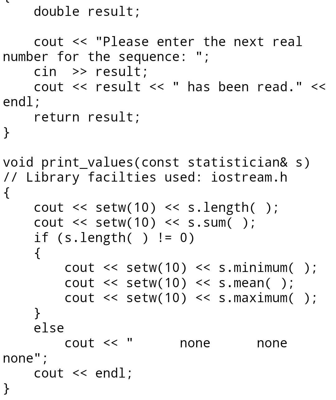 Solved // FILE: stattest.cpp // An interactive test program | Chegg.com
