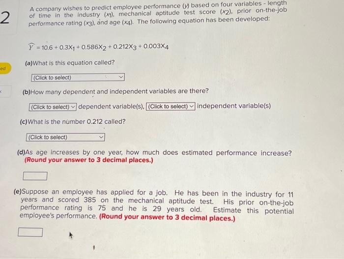 Solved A company wishes to predict employee performance (y)