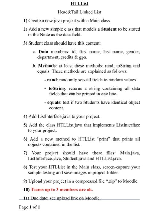 Solved HTLList Head&Tail Linked List 1) Create a new java | Chegg.com