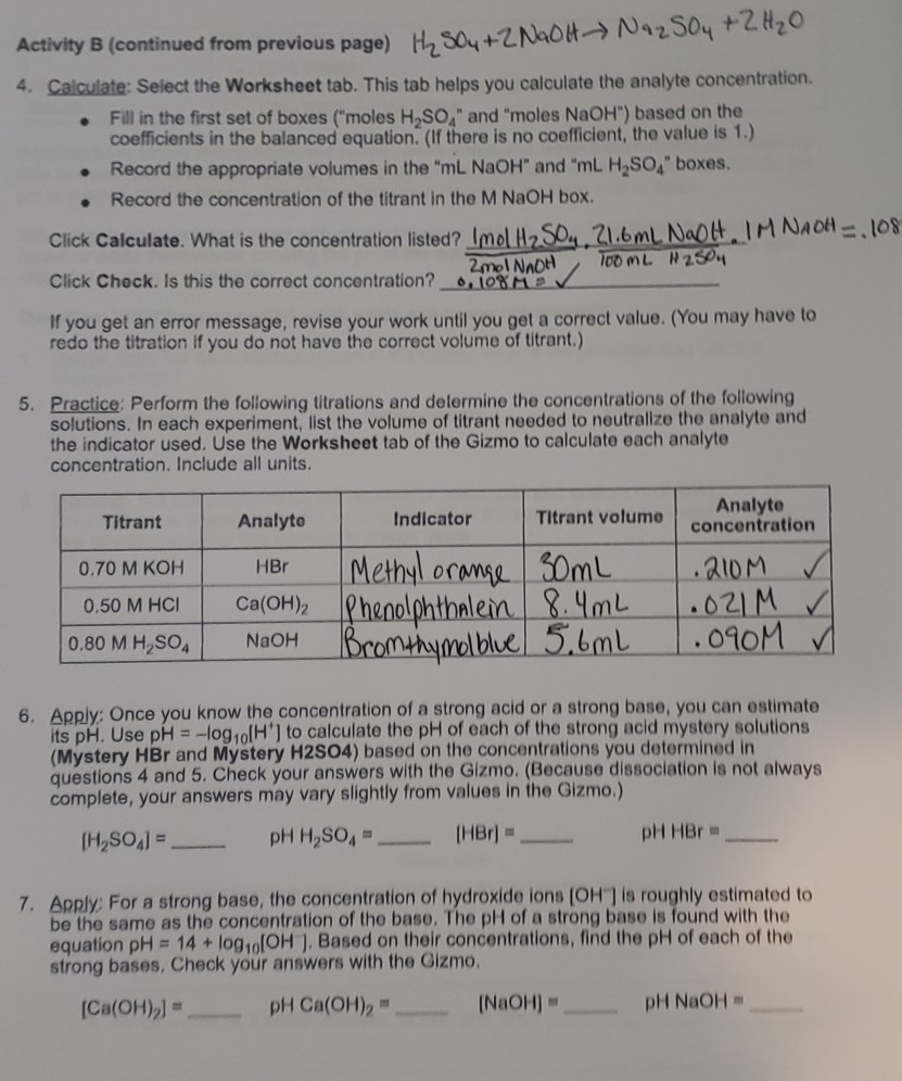 concentration calculations worksheet answer key Inside Ph Worksheet Answer Key