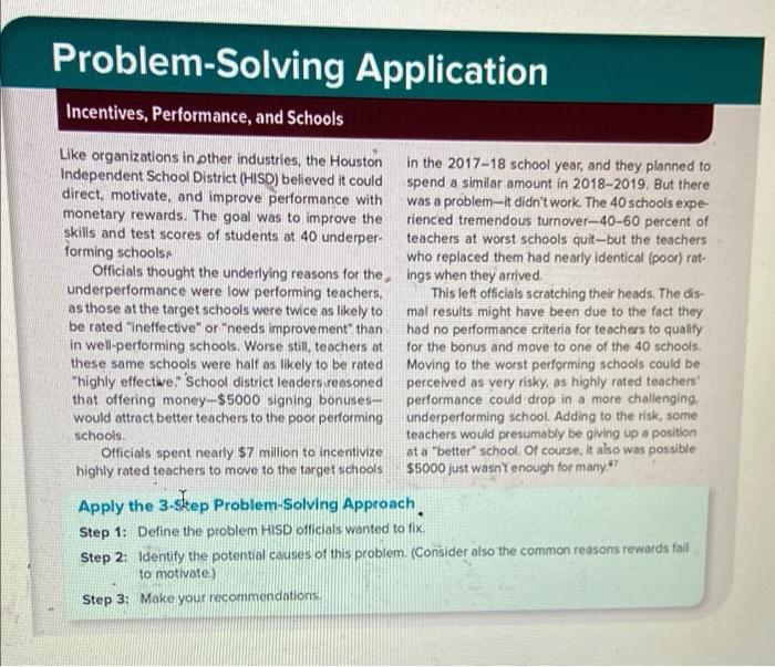 problem solving application incentives performance and schools quizlet