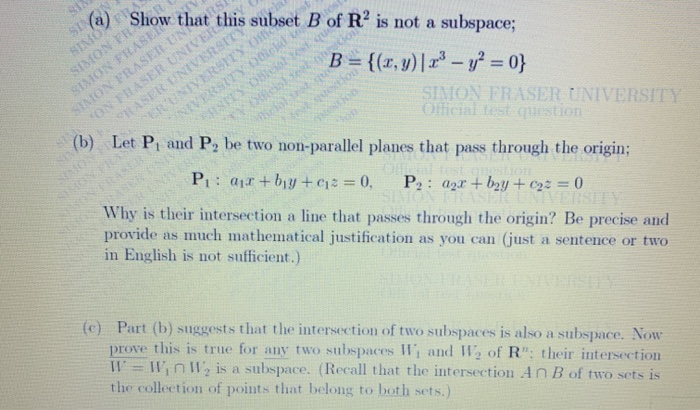 Solved Show that this subset B of R² is not a subspace; B = | Chegg.com