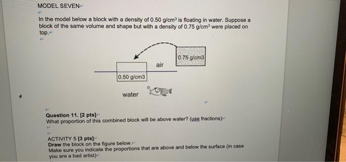 Solved MODEL SEVEN In the model below a block with a density | Chegg.com