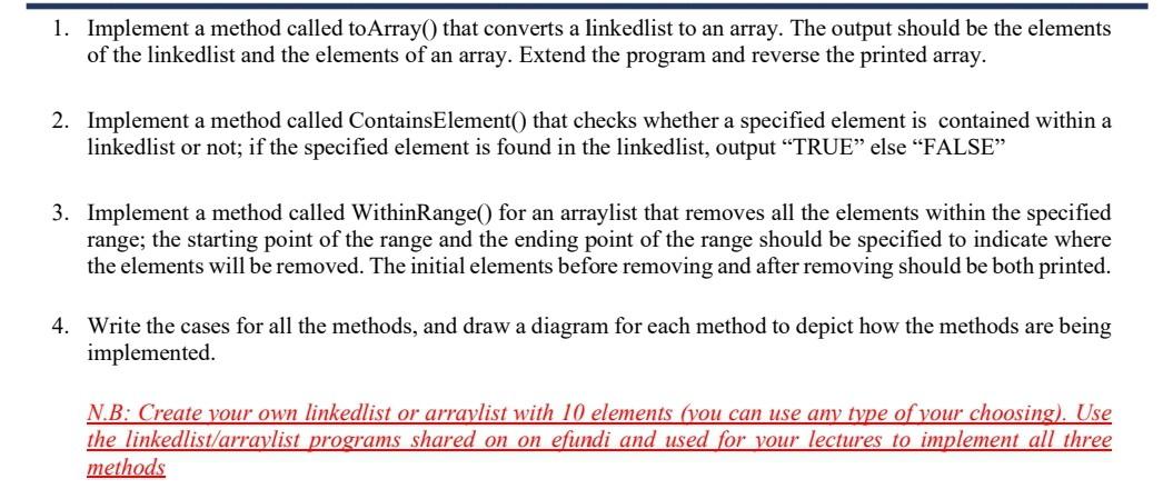 1. Implement a method called toArray() that converts | Chegg.com
