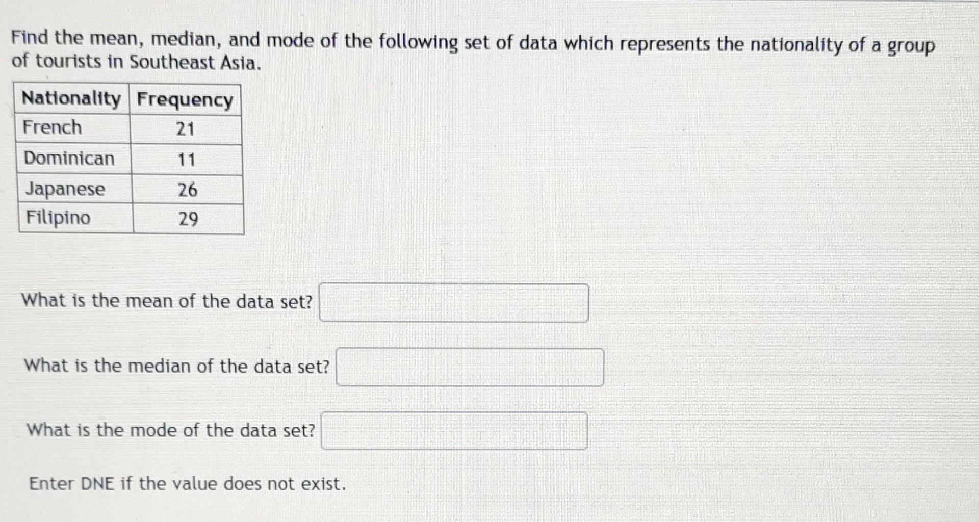 Solved Find the mean, median, and mode of the following set | Chegg.com