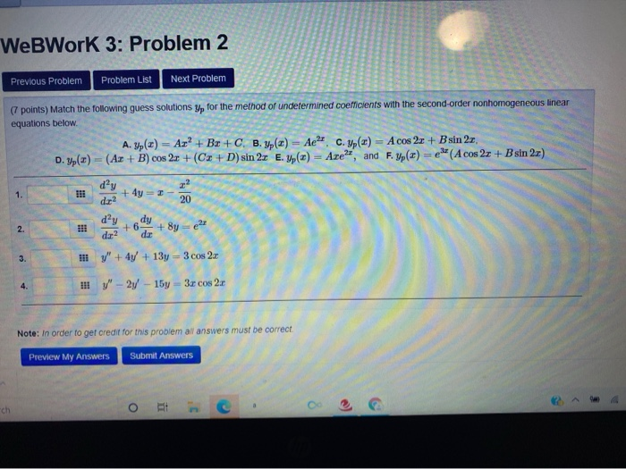 Solved WeBWork 3: Problem 2 Previous Problem Problem List | Chegg.com