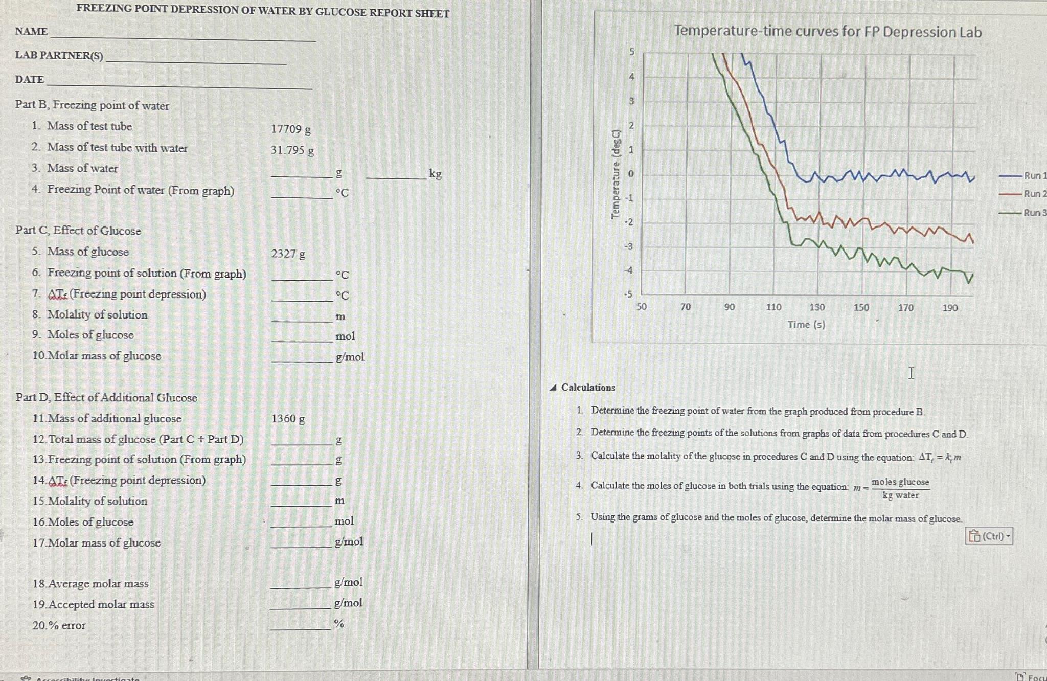 Solved FREEZING POINT DEPRESSION OF WATER BY GLUCOSE REPORT