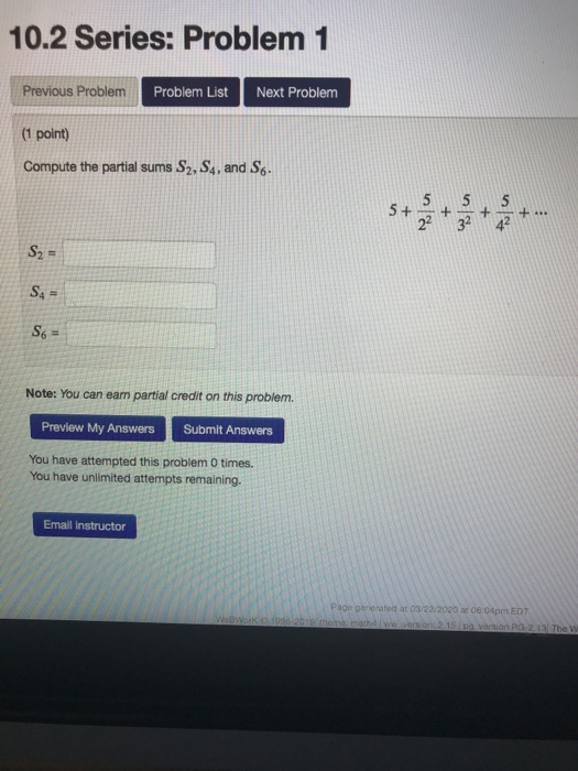 Solved 10.2 Series: Problem 1 Previous Problem Problem List | Chegg.com