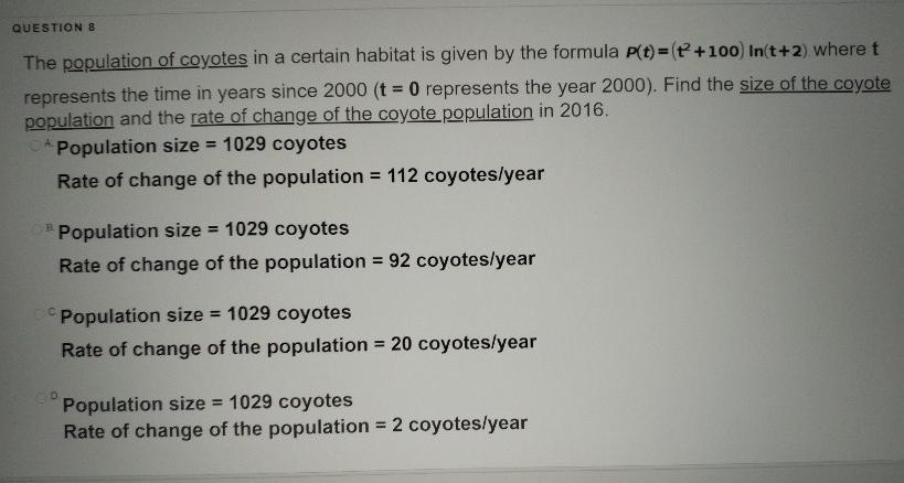 Solved QUESTIONS The Population Of Coyotes In A Certain | Chegg.com