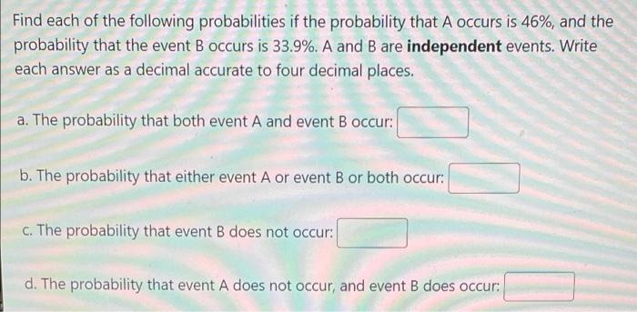 Solved Find Each Of The Following Probabilities If The | Chegg.com