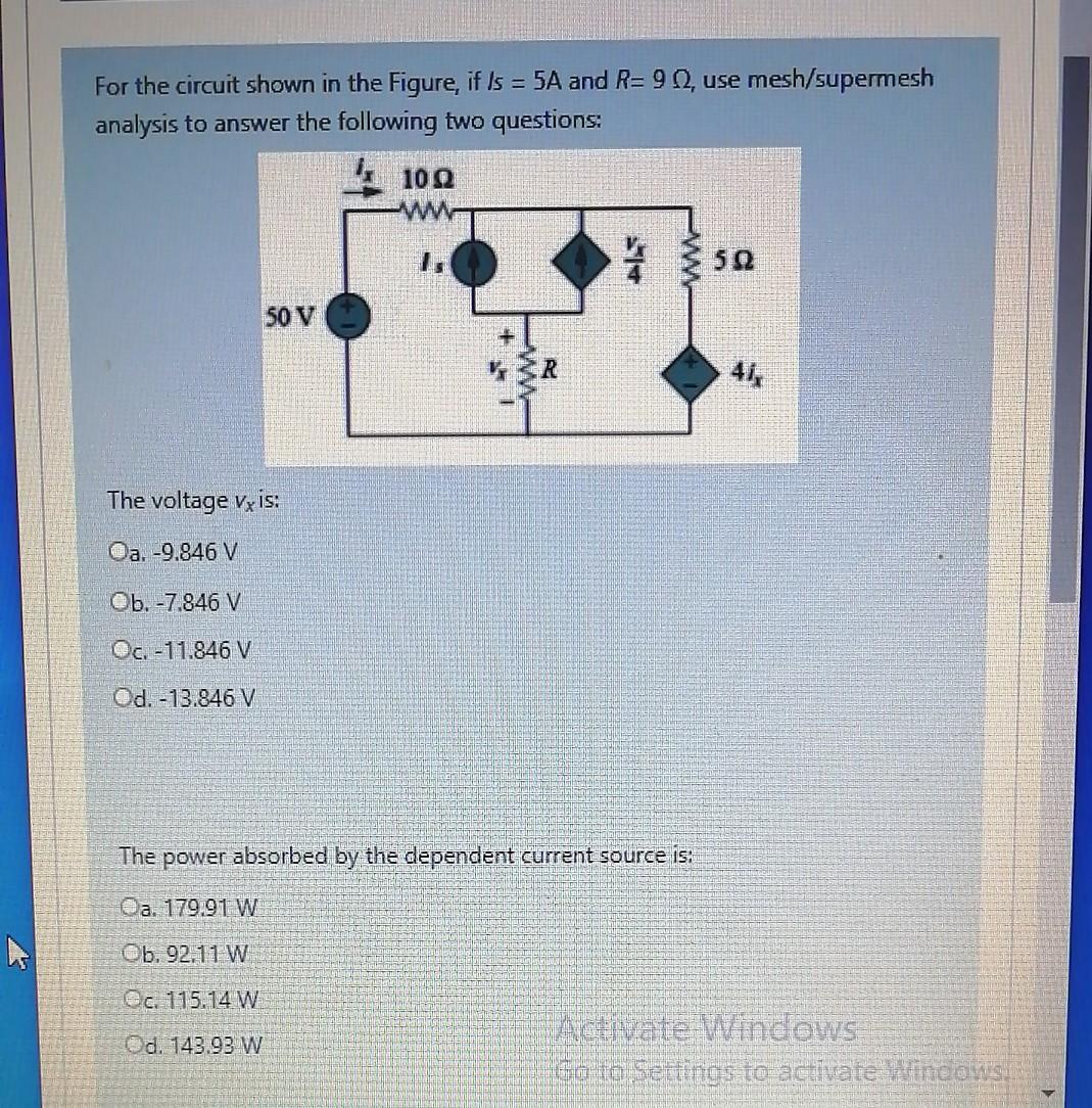 Solved For the circuit shown in the Figure, if Is = 5A and | Chegg.com