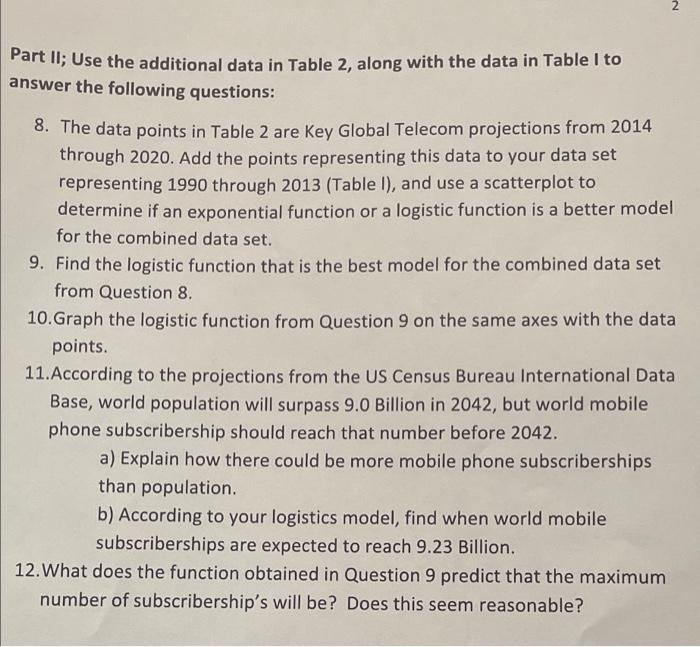 Solved 2 Part II; Use the additional data in Table 2, along | Chegg.com