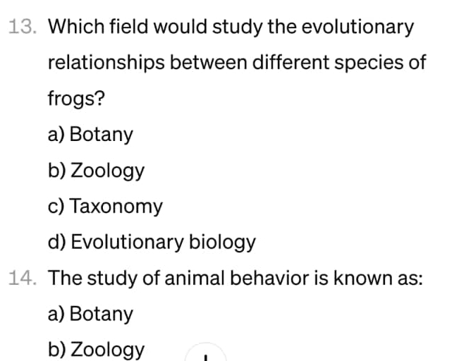 Solved Biology: Which Field Would Study The Evolutionary | Chegg.com