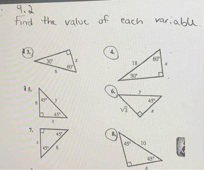 Solved 9.2 Find the value of each variable | Chegg.com