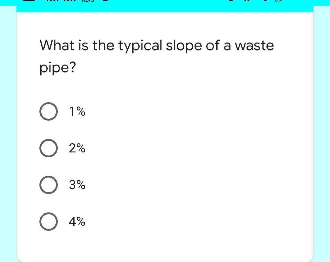 Solved What is the typical slope of a waste pipe? 1 2 3