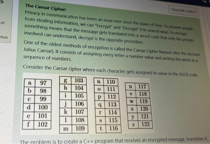The Caesar Cipher: Privacy in communication has been | Chegg.com