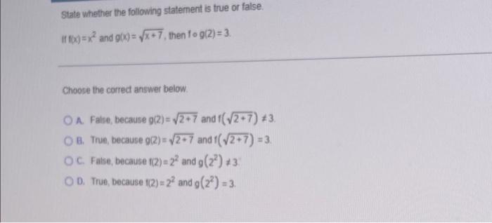 Solved State whether the following statement is true or | Chegg.com