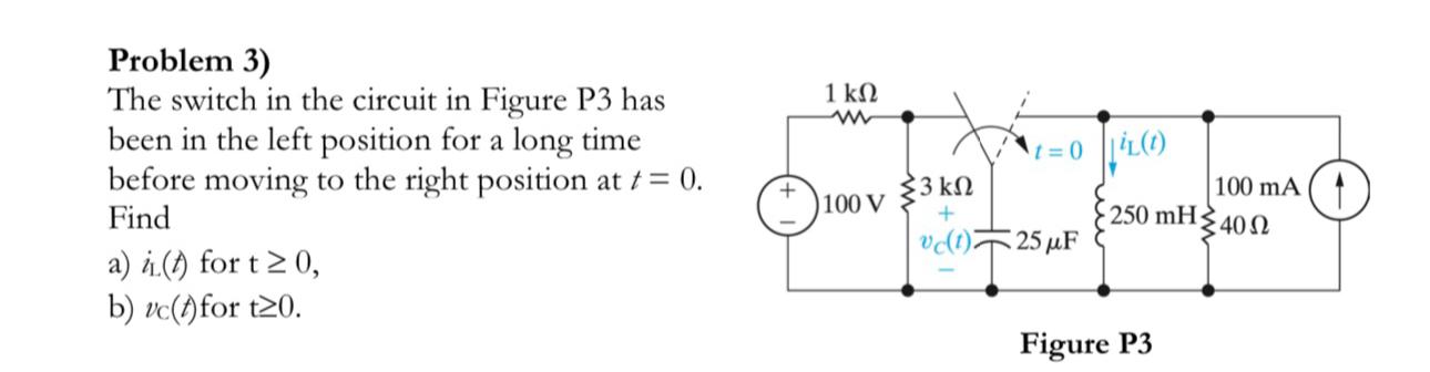 Solved Problem 3)The Switch In The Circuit In Figure P3 ﻿has | Chegg.com