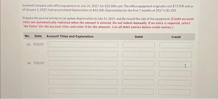 Solved Sunland Company sells office equipment on July | Chegg.com