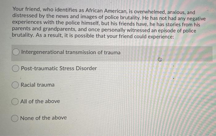 Solved Your friend, who identifies as African American, is | Chegg.com