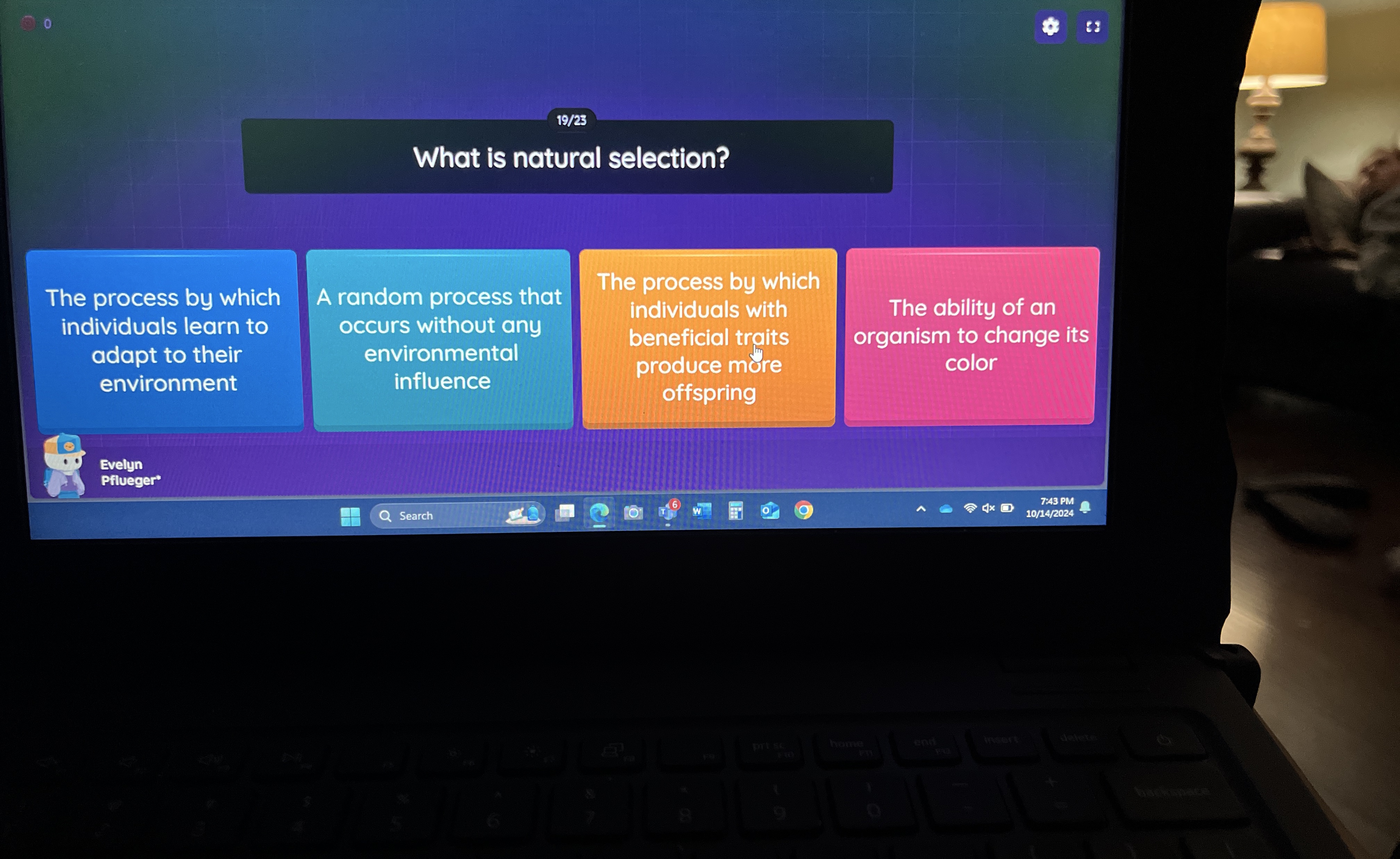 [Solved] 19/23 What is natural selection? The process by wh