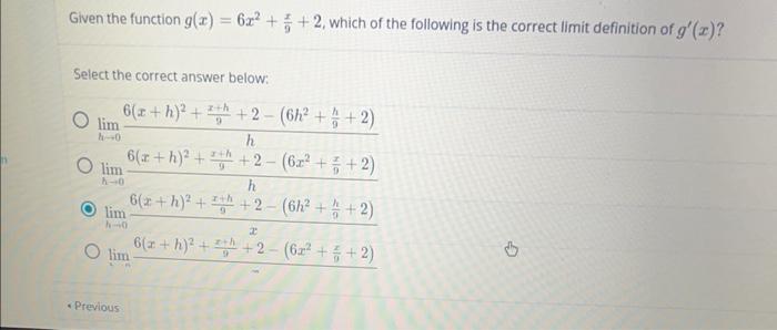 Solved Given the function g(x)=6x2+9x+2, which of the | Chegg.com