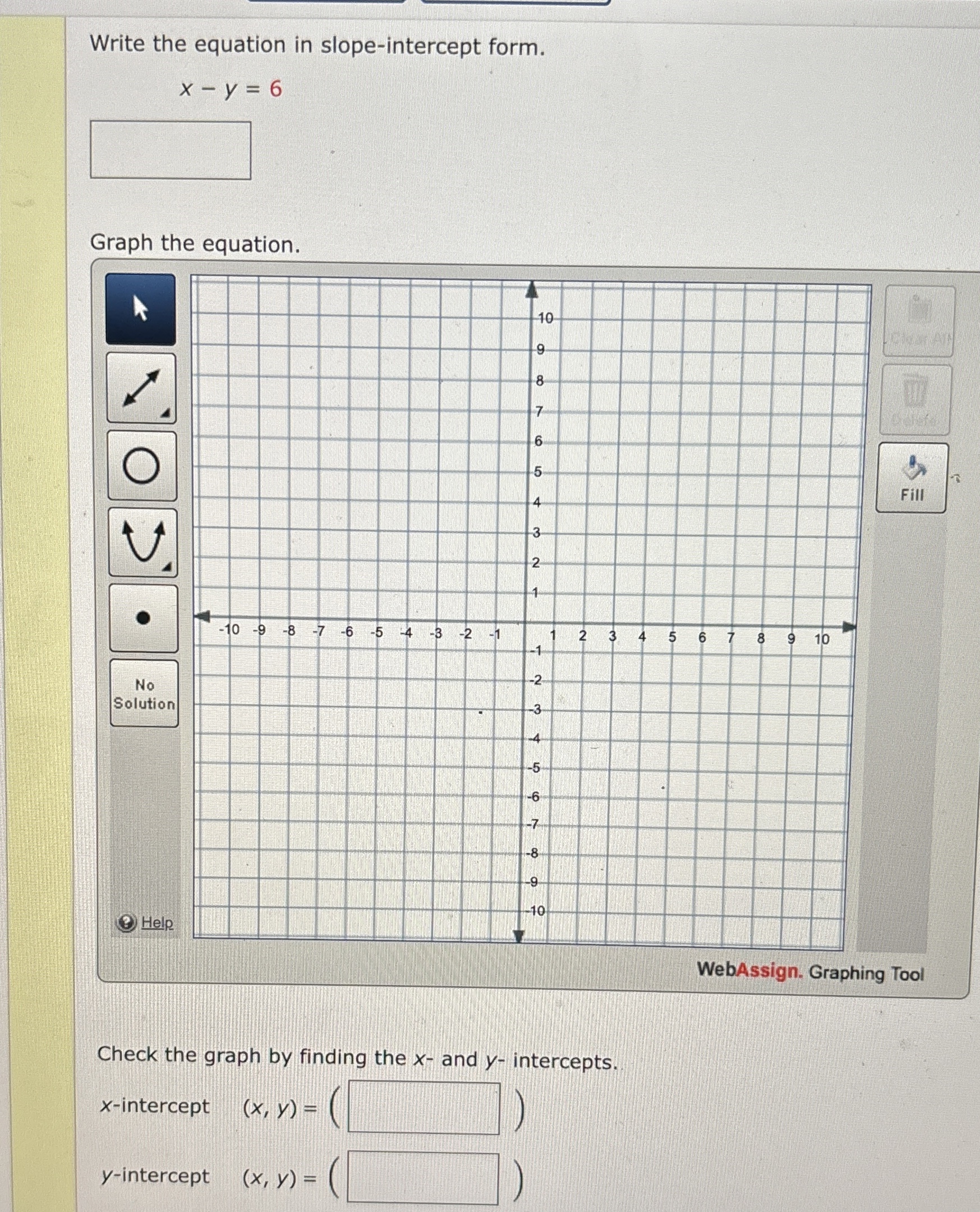 Solved Write the equation in slope-intercept form.x-y=6Graph | Chegg.com