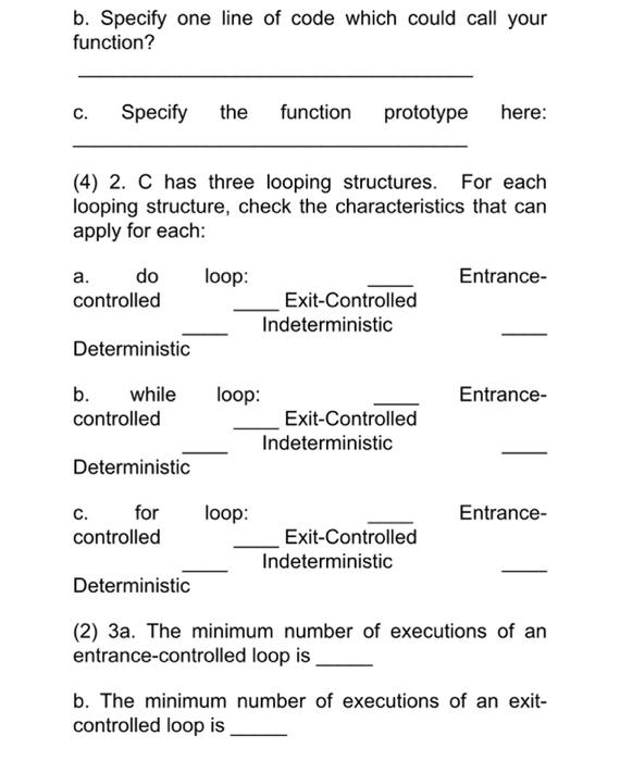 Solved (5) 1a. Write a C function (NOT A COMPLETE PROGRAM) | Chegg.com